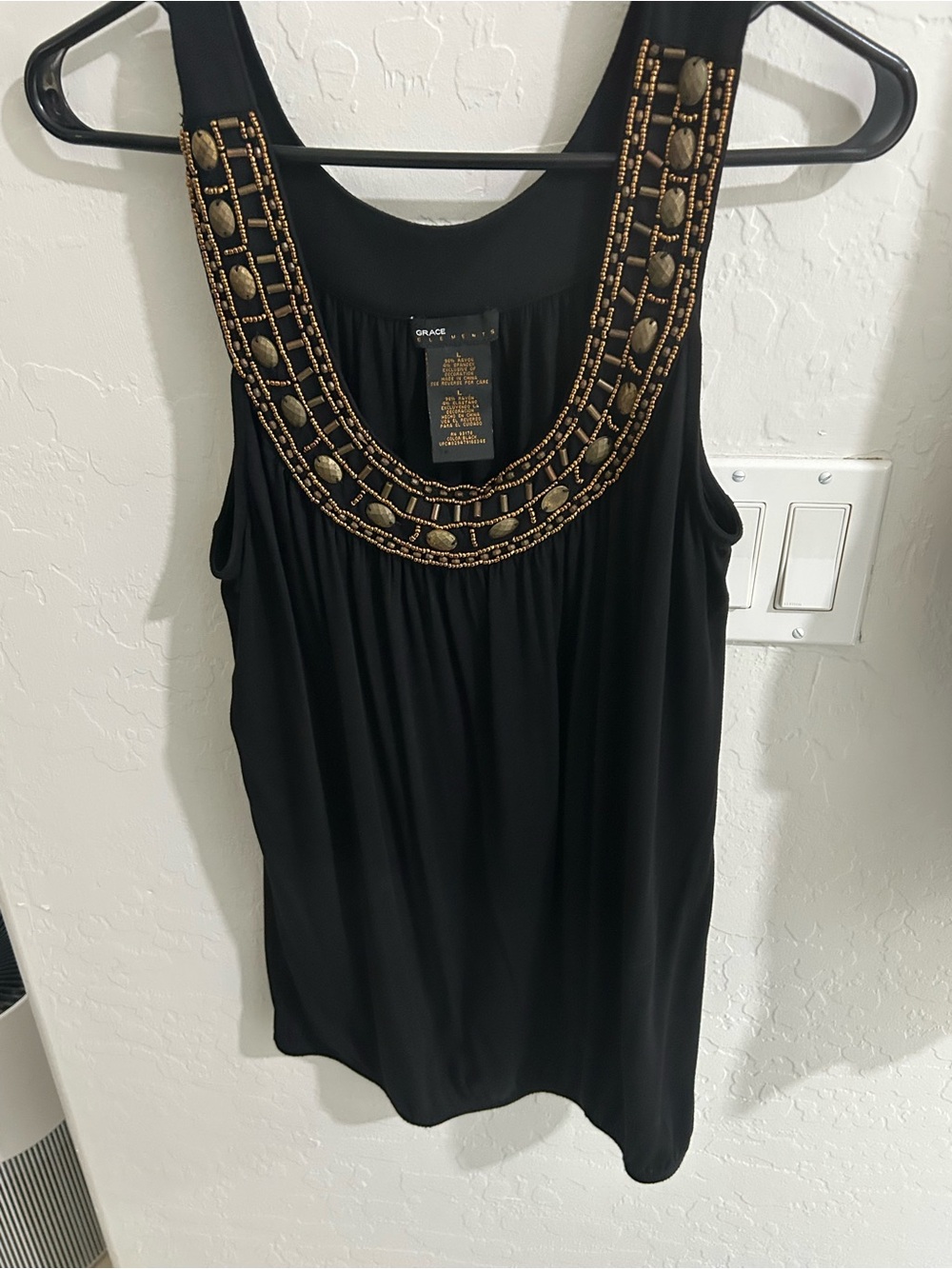 Grace Elements Black Tank with Gold Beaded Scoop Neck